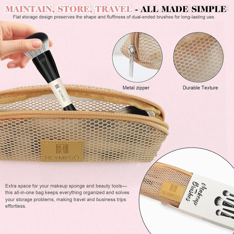 HEYMKGO 12PCS Dual-Ended Makeup Brush Set - Black | Pro for Foundation, Contour & Eyeshadow + Travel Bag Ultra Plush Blush Makeup Brush Portable Two-In-One Makeup Brush Premium Kabuki Contour Powder Brush Set Vintage Makeup Brush Rt Powder Brush Look Met