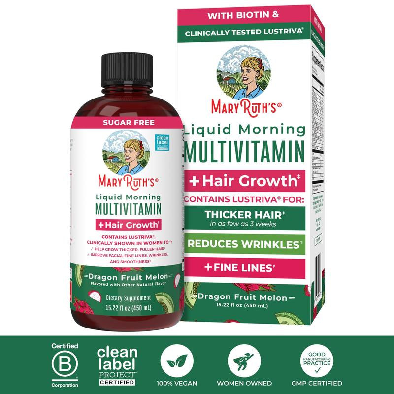 Maryruth'S Liquid Multivitamin + Hair Growth - Clinically Tested Lustriva for Thicker Hair in Women - Improve Facial Wrinkles - Vegan - 15.22 Fl Oz