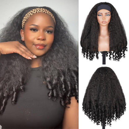 New Afro Headband with Curly in the End Wig Synthetic Hair Texture with Unique Bouncy Curls in the End 20 Inch Soft Curly Full Hair Headband Wigs Synthetic for Women No Leave Out Glueless Wig