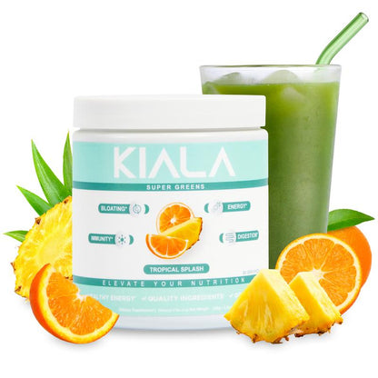 Kiala Nutrition Super Greens Organic Powder with Spirulina & Chlorella for Digestion Gut Health Immunity & Energy Vegan Supplement US Made Edible Watermelon Blush Flavor Healthcare Natural Vitamin Fitness Dietary