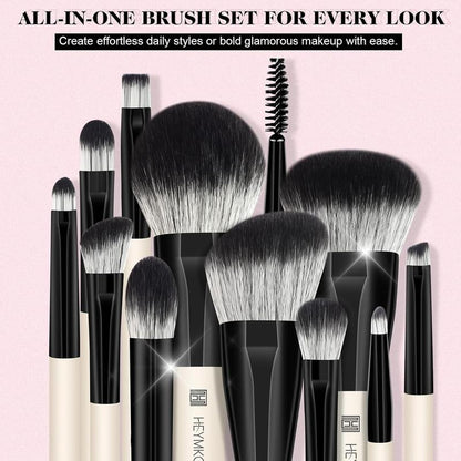 HEYMKGO 12PCS Dual-Ended Makeup Brush Set - Black | Pro for Foundation, Contour & Eyeshadow + Travel Bag Ultra Plush Blush Makeup Brush Portable Two-In-One Makeup Brush Premium Kabuki Contour Powder Brush Set Vintage Makeup Brush Rt Powder Brush Look Met