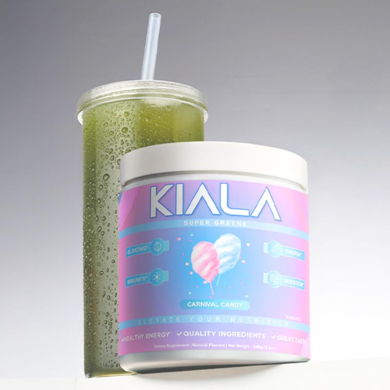 Kiala Nutrition Super Greens Organic Powder with Spirulina & Chlorella for Digestion Gut Health Immunity & Energy Vegan Supplement US Made Edible Watermelon Blush Flavor Healthcare Natural Vitamin Fitness Dietary