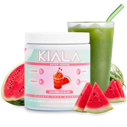Kiala Nutrition Super Greens Organic Powder with Spirulina & Chlorella for Digestion Gut Health Immunity & Energy Vegan Supplement US Made Edible Watermelon Blush Flavor Healthcare Natural Vitamin Fitness Dietary