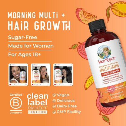 Maryruth'S Liquid Multivitamin + Hair Growth - Clinically Tested Lustriva for Thicker Hair in Women - Improve Facial Wrinkles - Vegan - 15.22 Fl Oz