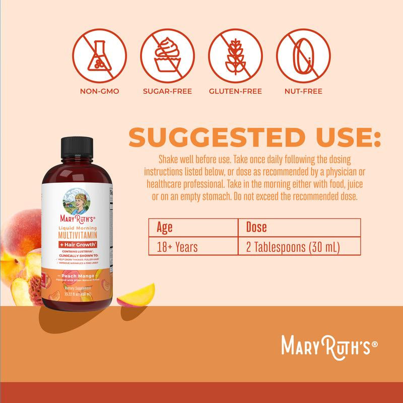 Maryruth'S Liquid Multivitamin + Hair Growth - Clinically Tested Lustriva for Thicker Hair in Women - Improve Facial Wrinkles - Vegan - 15.22 Fl Oz