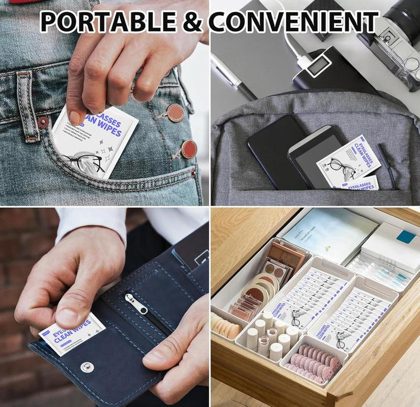 Lens Wipes for Eyeglasses, Eyeglass Lens Cleaning Wipes Pre-Moistened Individually Wrapped Sracth-Free Streak-Free Eye Glasses Cleaner Wipes for Sunglass, Camera Lens, Goggles