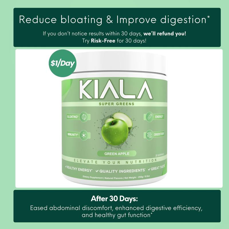 Kiala Nutrition Super Greens Organic Powder with Spirulina & Chlorella for Digestion Gut Health Immunity & Energy Vegan Supplement US Made Edible Watermelon Blush Flavor Healthcare Natural Vitamin Fitness Dietary