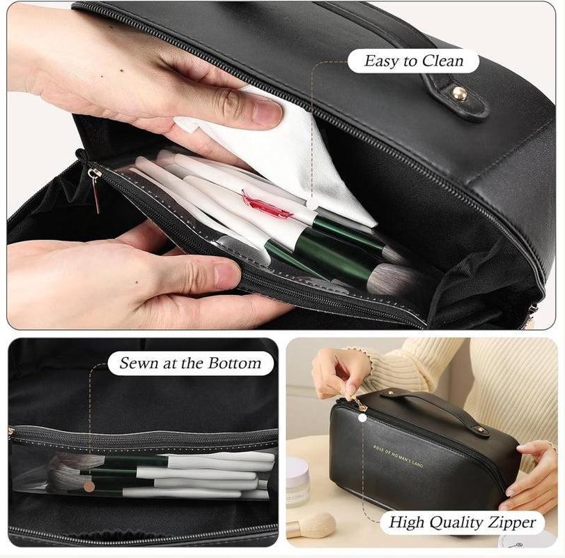 Travel Makeup Bag,Large Capacity Cosmetic Bags for Women,Waterproof Portable Pouch Open Flat Toiletry Bag Makeup Bag