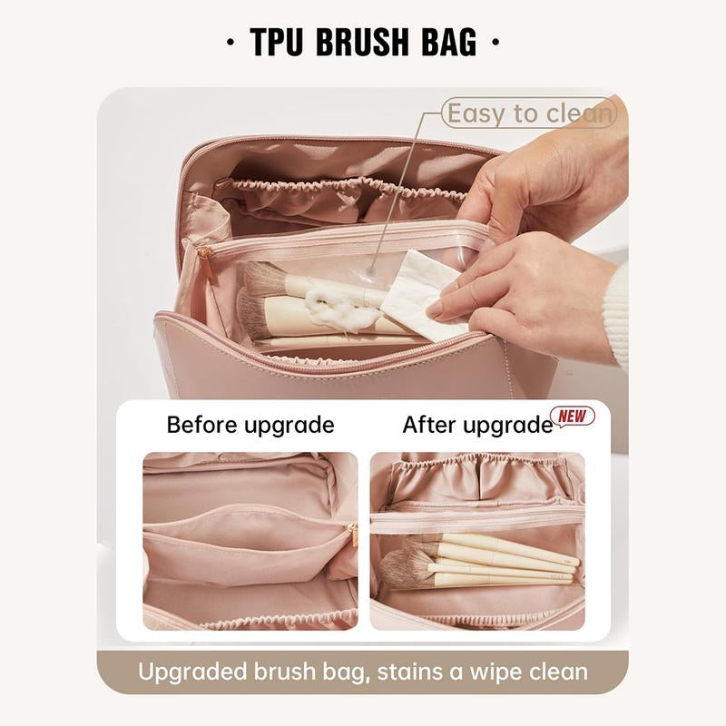 Travel Makeup Bag,Large Capacity Cosmetic Bags for Women,Waterproof Portable Pouch Open Flat Toiletry Bag Makeup Bag
