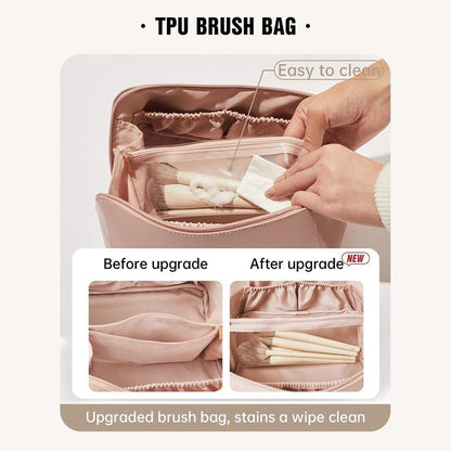 Travel Makeup Bag,Large Capacity Cosmetic Bags for Women,Waterproof Portable Pouch Open Flat Toiletry Bag Makeup Bag