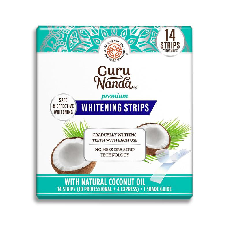 Gurunanda Whitening Strips, 7-Day Treatment (7 Packets - 2 Strips per Pack)- Enamel-Safe Strips for Sensitive Teeth - Non-Slip, Dry Strip Technology