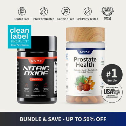 Ultimate Men'S Health Bundle - Snap Supplements - Nitric Oxide Booster 60Ct + Prostate Health Bundle - Natural Supplement Capsules - Support Blood Circulation & Prostate Health