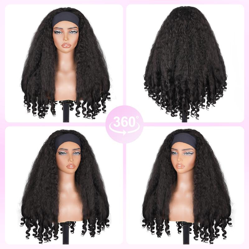 New Afro Headband with Curly in the End Wig Synthetic Hair Texture with Unique Bouncy Curls in the End 20 Inch Soft Curly Full Hair Headband Wigs Synthetic for Women No Leave Out Glueless Wig