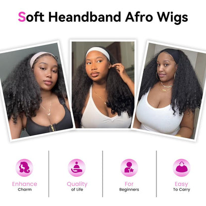 New Afro Headband with Curly in the End Wig Synthetic Hair Texture with Unique Bouncy Curls in the End 20 Inch Soft Curly Full Hair Headband Wigs Synthetic for Women No Leave Out Glueless Wig
