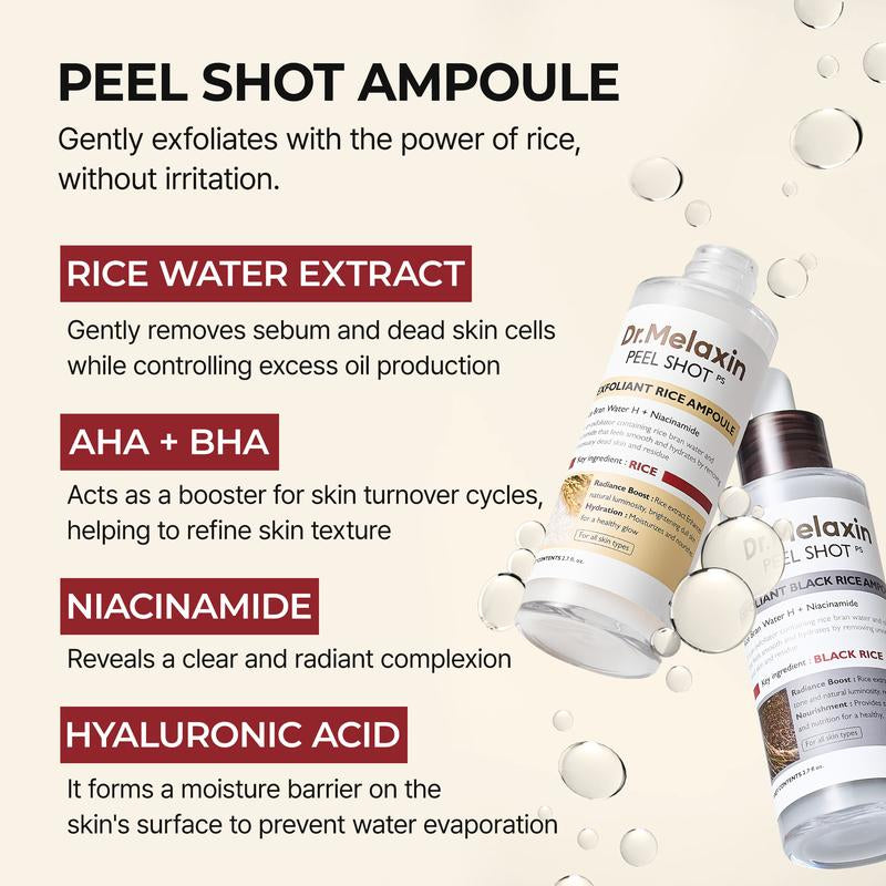 [Dr.Melaxin Official] Peel Shot Glow Rice Ampoule Duo - Serums for Brightening, Exfoliating, and Moisturizing - Suitable for All Skin Types