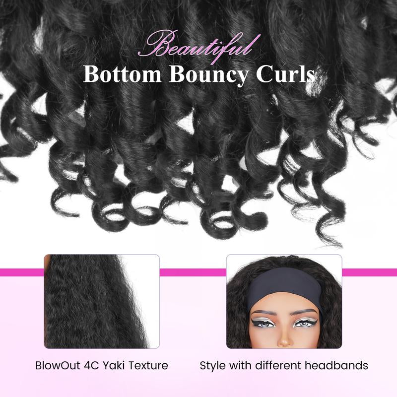 New Afro Headband with Curly in the End Wig Synthetic Hair Texture with Unique Bouncy Curls in the End 20 Inch Soft Curly Full Hair Headband Wigs Synthetic for Women No Leave Out Glueless Wig