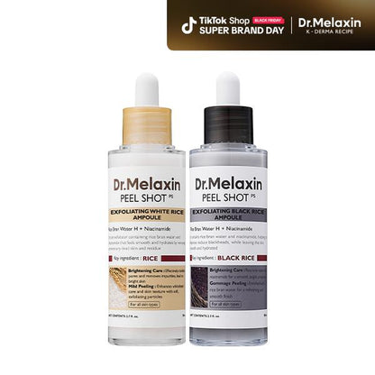 [Dr.Melaxin Official] Peel Shot Glow Rice Ampoule Duo - Serums for Brightening, Exfoliating, and Moisturizing - Suitable for All Skin Types