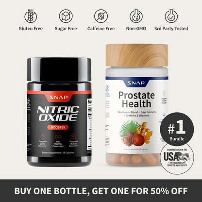 Ultimate Men'S Health Bundle - Snap Supplements - Nitric Oxide Booster 60Ct + Prostate Health Bundle - Natural Supplement Capsules - Support Blood Circulation & Prostate Health