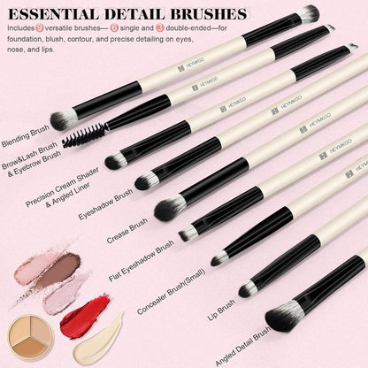 HEYMKGO 12PCS Dual-Ended Makeup Brush Set - Black | Pro for Foundation, Contour & Eyeshadow + Travel Bag Ultra Plush Blush Makeup Brush Portable Two-In-One Makeup Brush Premium Kabuki Contour Powder Brush Set Vintage Makeup Brush Rt Powder Brush Look Met