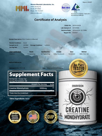 EKKO Creatine Monohydrate - 3Rd Party Tested