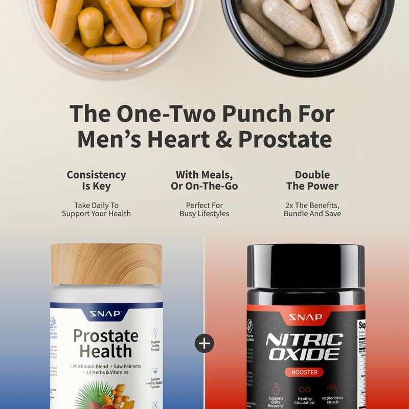 Ultimate Men'S Health Bundle - Snap Supplements - Nitric Oxide Booster 60Ct + Prostate Health Bundle - Natural Supplement Capsules - Support Blood Circulation & Prostate Health