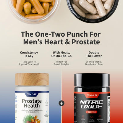 Ultimate Men'S Health Bundle - Snap Supplements - Nitric Oxide Booster 60Ct + Prostate Health Bundle - Natural Supplement Capsules - Support Blood Circulation & Prostate Health