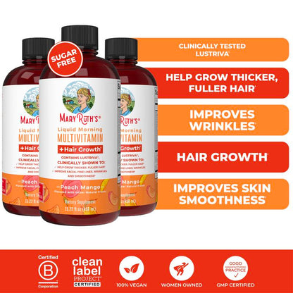 Maryruth'S Liquid Multivitamin + Hair Growth - Clinically Tested Lustriva for Thicker Hair in Women - Improve Facial Wrinkles - Vegan - 15.22 Fl Oz