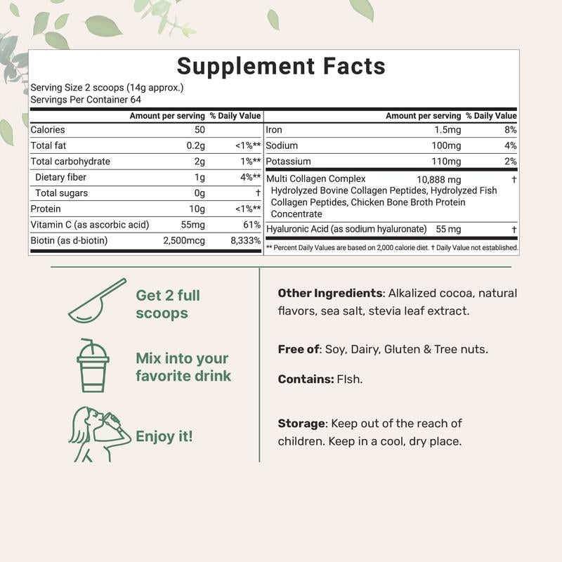 Micro Ingredients Multi Collagen Peptides Powder - Hydrolyzed Protein Peptides (Type I,II,III,V,X) with Hyaluronic Acid, Biotin & Vitamin C Unflavored