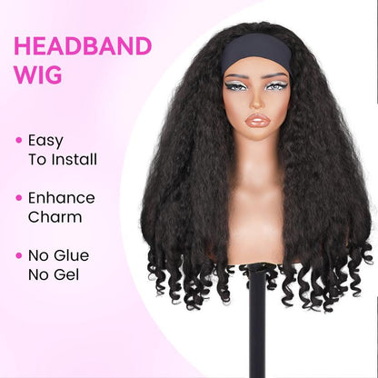 New Afro Headband with Curly in the End Wig Synthetic Hair Texture with Unique Bouncy Curls in the End 20 Inch Soft Curly Full Hair Headband Wigs Synthetic for Women No Leave Out Glueless Wig