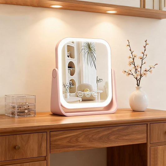 Rechargeable LED Travel Makeup Mirror, Touch Control 3 Color Adjustment, Portable High Definition, 360° Rotatable, Suitable for Dorms, Office, Journeys