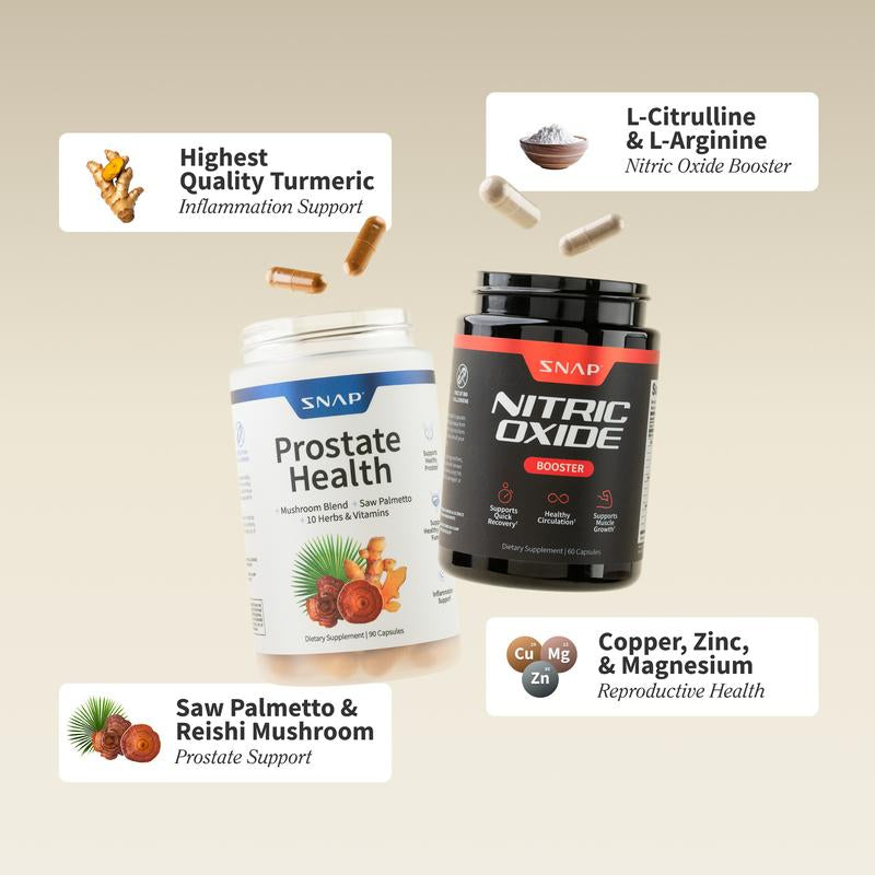 Ultimate Men'S Health Bundle - Snap Supplements - Nitric Oxide Booster 60Ct + Prostate Health Bundle - Natural Supplement Capsules - Support Blood Circulation & Prostate Health